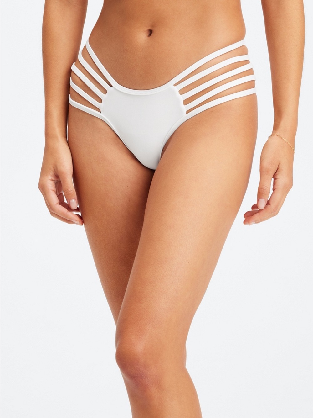 White Multi-Strap Cheeky Bikini Bottoms – Cutout Swim Bottom